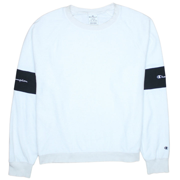 Champion Women's White Crew Neck Sweatshirt Large Logo Sleeve Detail