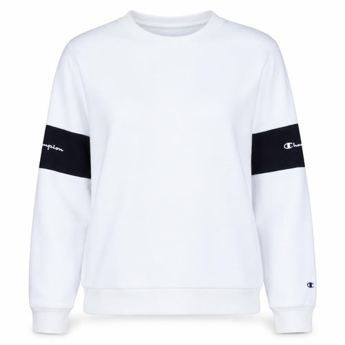 Champion Women's White Crew Neck Sweatshirt Large Logo Sleeve Detail