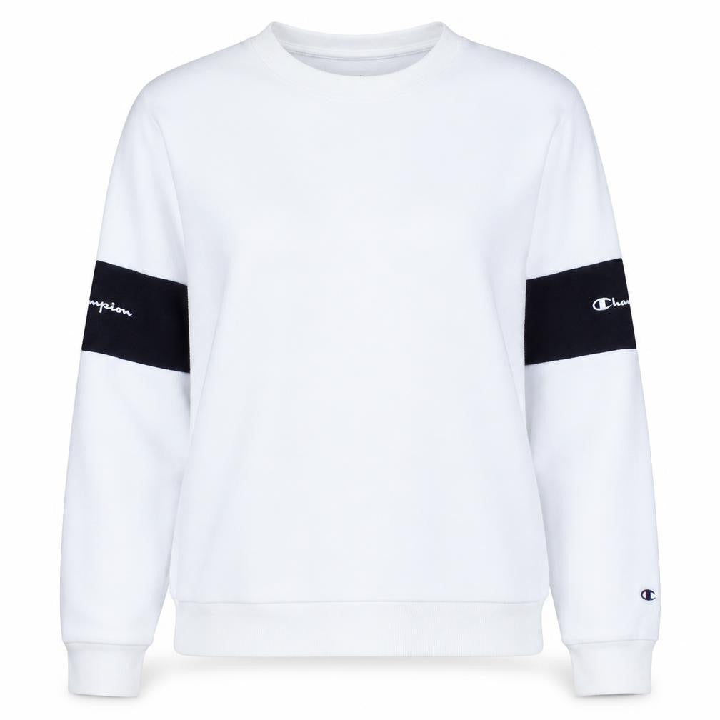 Champion Women's White Crew Neck Sweatshirt Large Logo Sleeve Detail