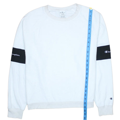 Champion Women's White Crew Neck Sweatshirt Large Logo Sleeve Detail