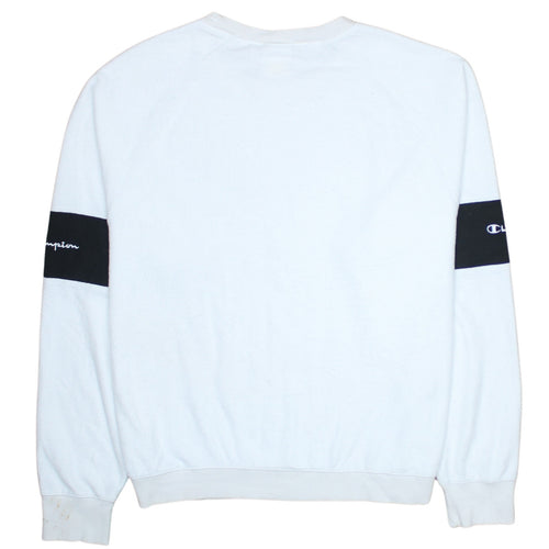 Champion Women's White Crew Neck Sweatshirt Large Logo Sleeve Detail