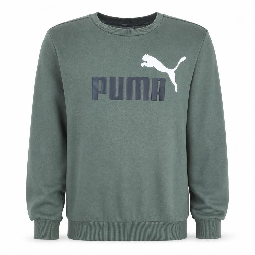Front view of Puma Men's Green XS Crew Neck Logo Sweatshirt Pullover