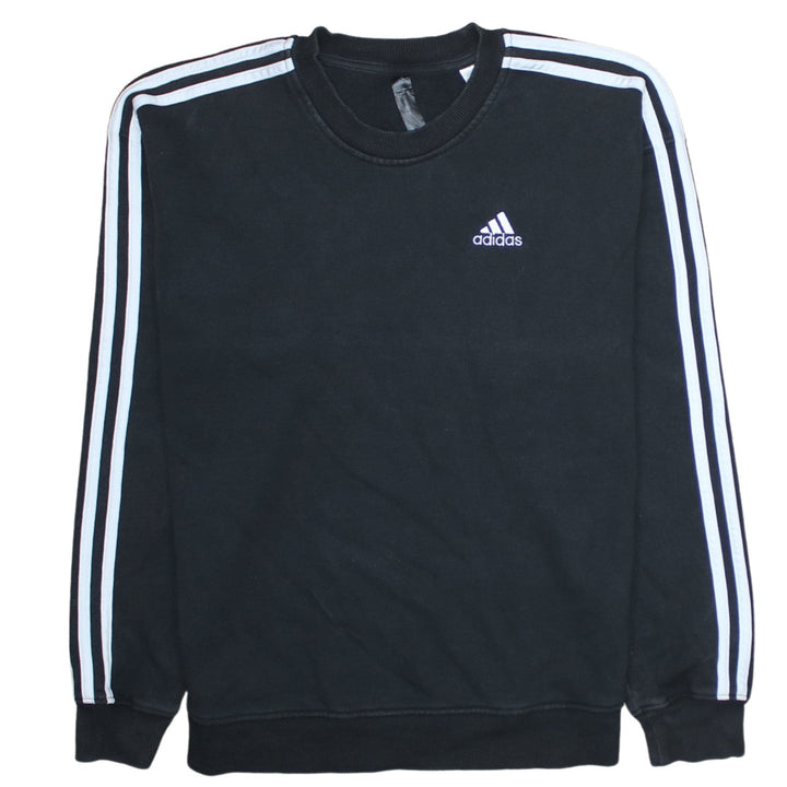 Adidas Women Black XS Pullover Sweatshirt Crew Neck 3-Stripe Detail