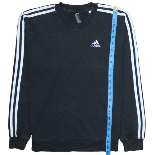 Adidas Women Black XS Pullover Sweatshirt Crew Neck 3-Stripe Detail