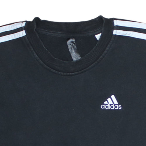 Adidas Women Black XS Pullover Sweatshirt Crew Neck 3-Stripe Detail