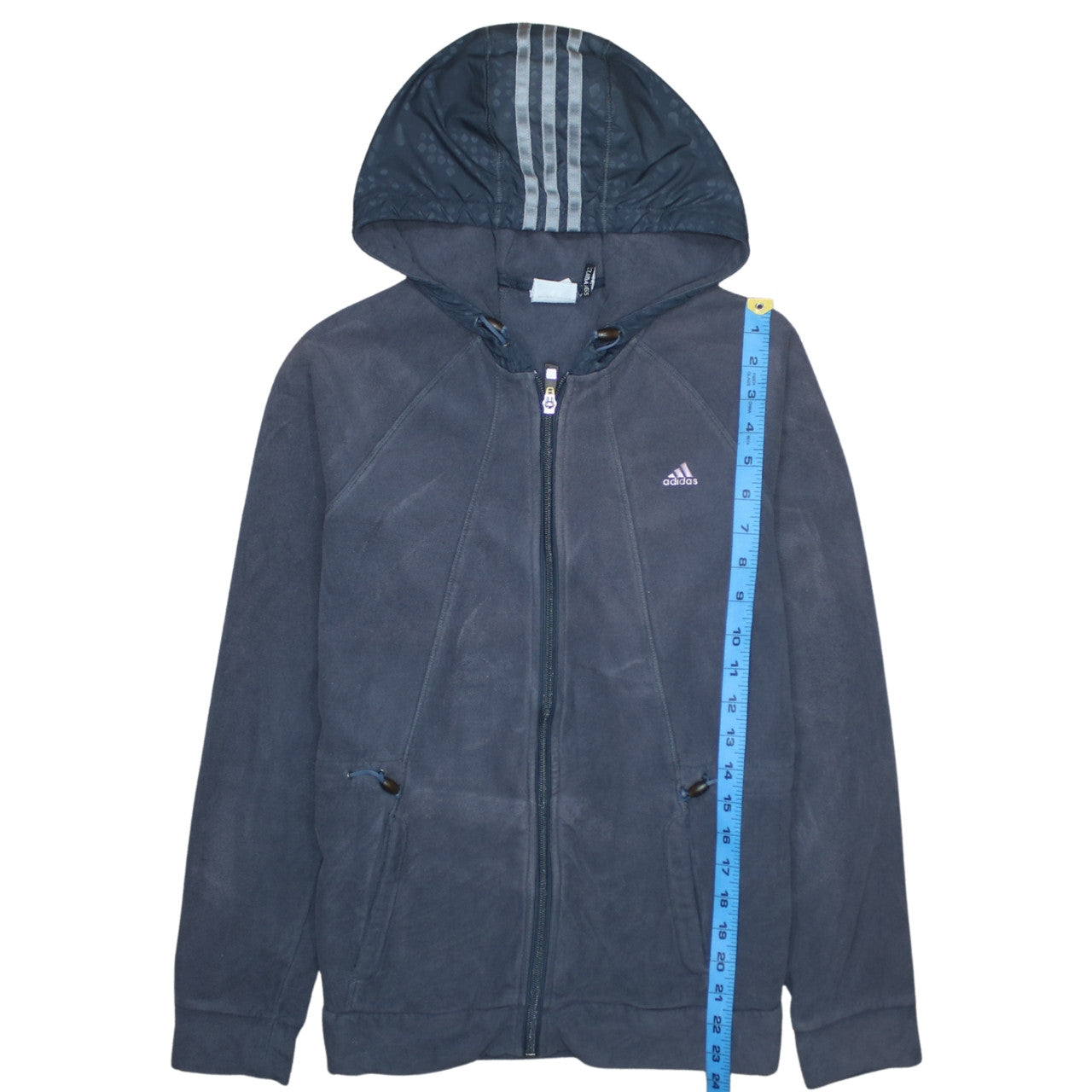 Adidas Women Navy Blue Full Zip Hooded Fleece Jacket Size 12