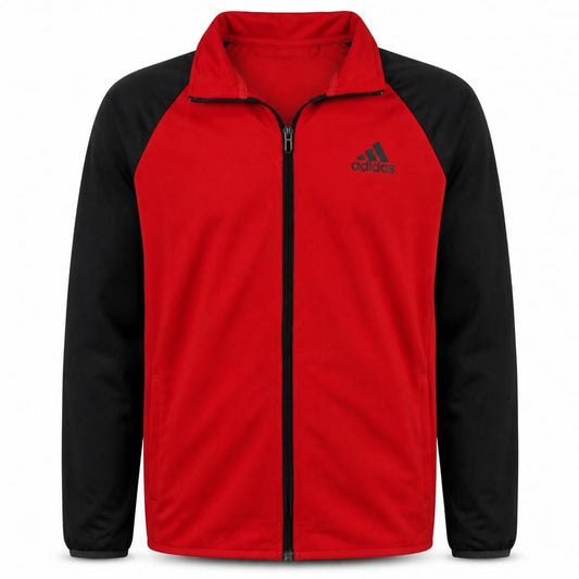 Front view of Adidas boys’ red black track jacket 13-14 years full zip sportswear