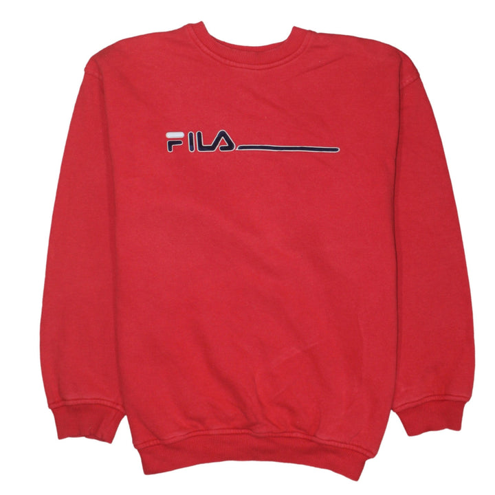 Fila Mens Red Crew Neck Pullover Sweatshirt Size S Logo Print