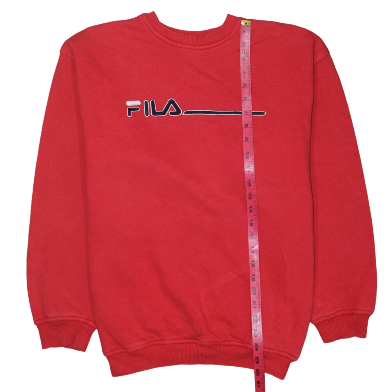Fila Mens Red Crew Neck Pullover Sweatshirt Size S Logo Print