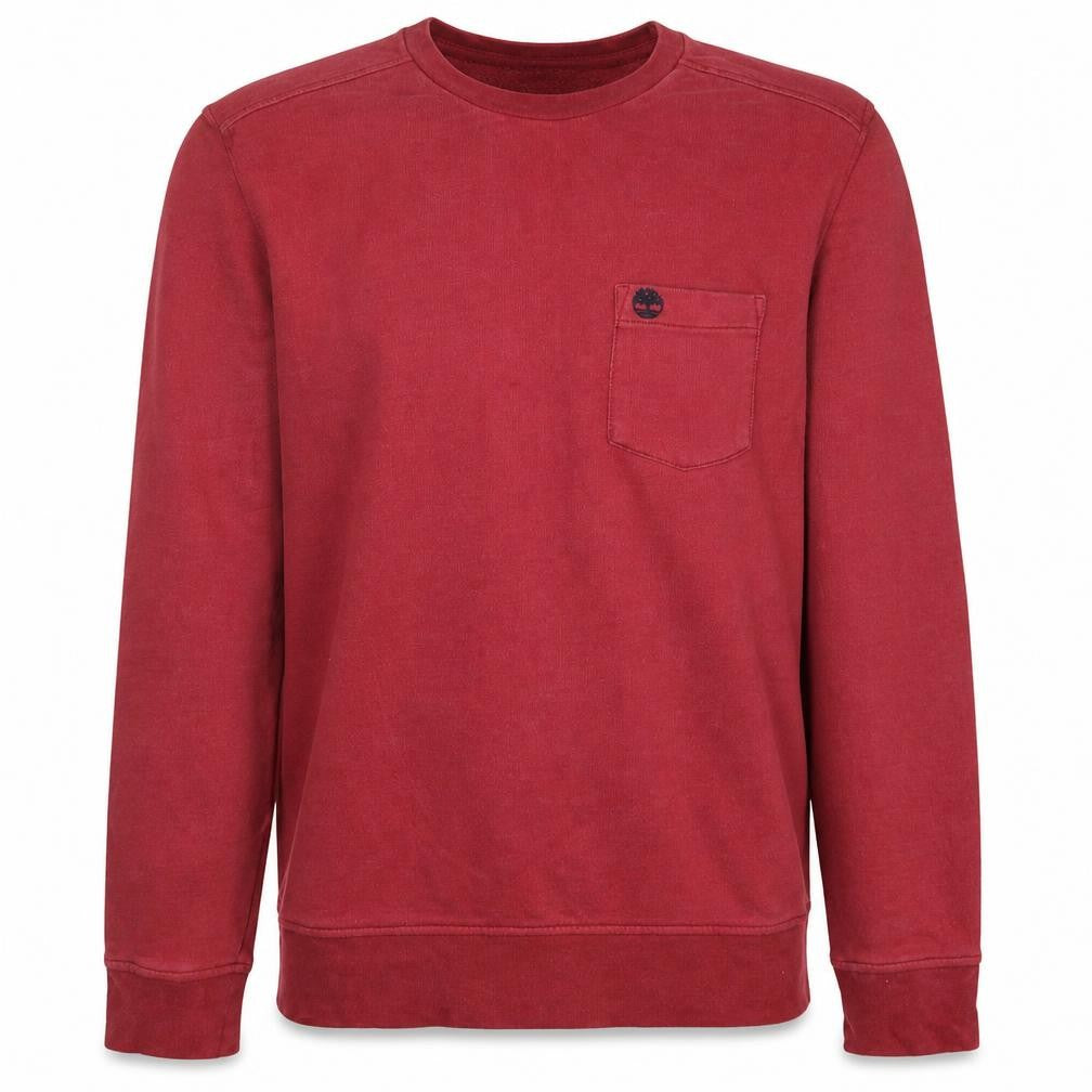 Front view of Timberland Men’s Red Crew Neck Cotton Pullover Sweatshirt, size M