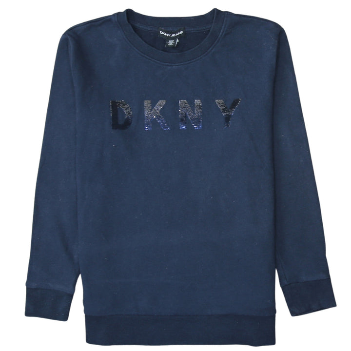 DKNY Jeans Women's Navy Blue Sequin Logo Pullover Sweatshirt Size S