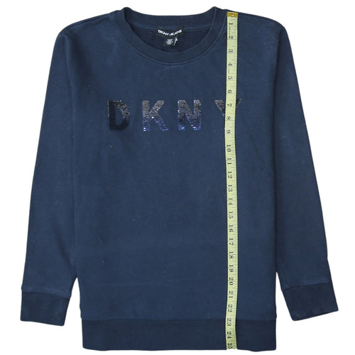 DKNY Jeans Women's Navy Blue Sequin Logo Pullover Sweatshirt Size S