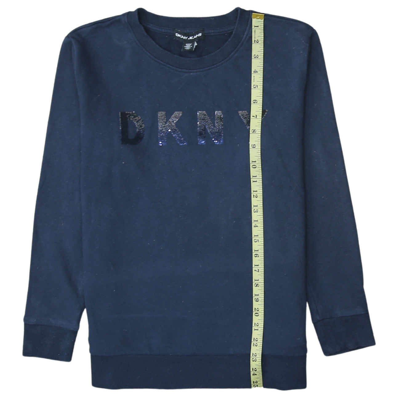 DKNY Jeans Women's Navy Blue Sequin Logo Pullover Sweatshirt Size S
