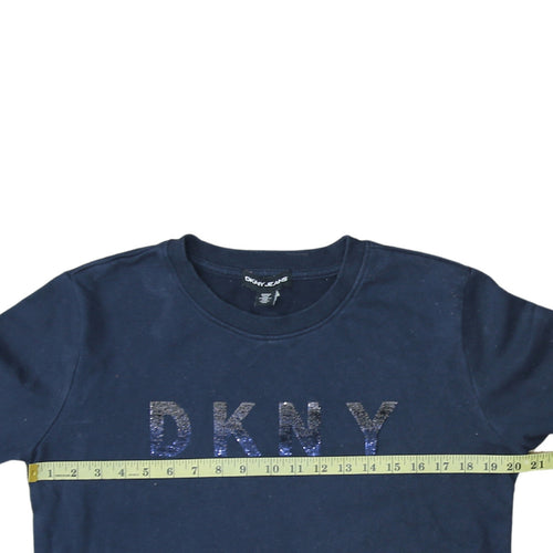 DKNY Jeans Women's Navy Blue Sequin Logo Pullover Sweatshirt Size S