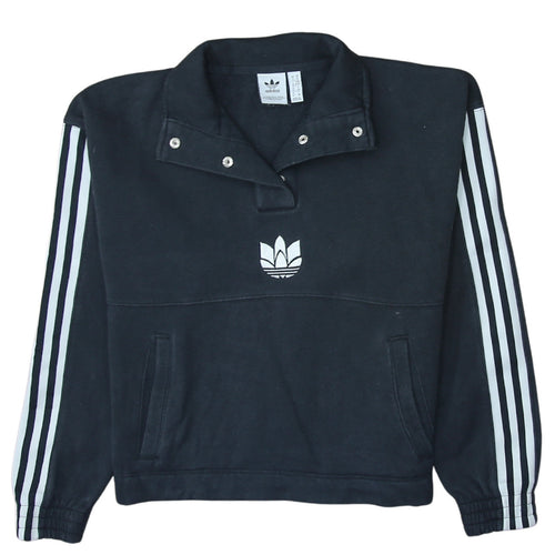 Adidas Womens Black XS Pullover Sweatshirt with Logo and Stripes