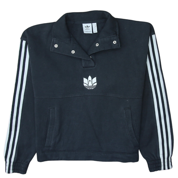 Adidas Womens Black XS Pullover Sweatshirt with Logo and Stripes