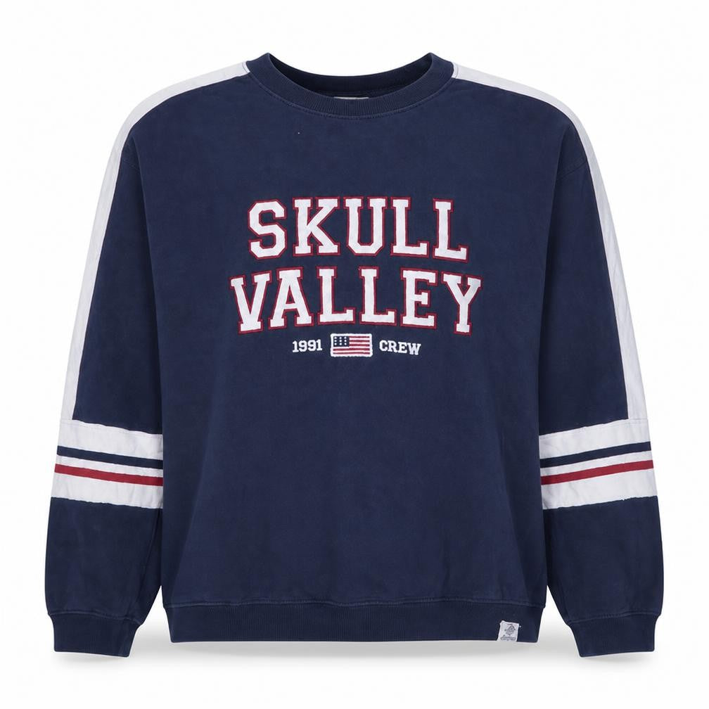Front view of Pull&Bear Women's Navy Skull Valley Crew Neck Sweatshirt, size S