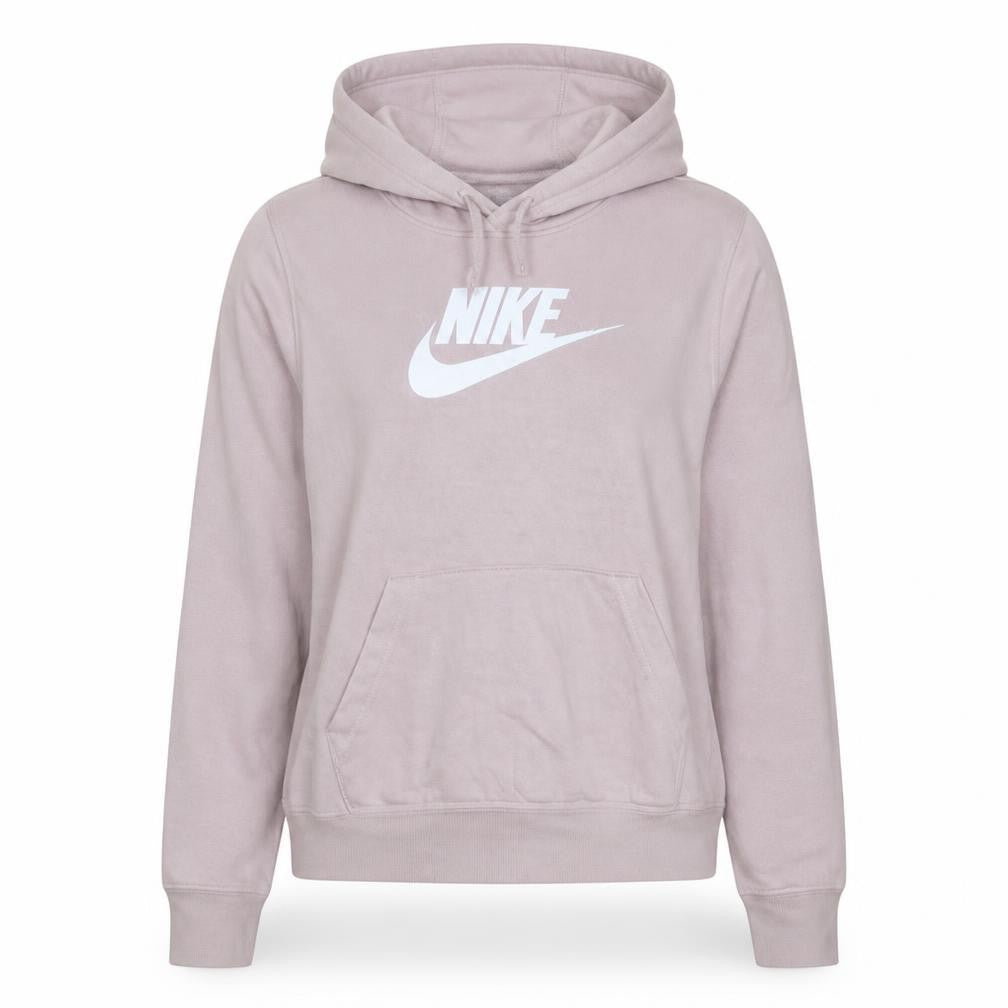 Front view of Nike Women's Pink Pullover Hoodie Small Logo Graphic Sweatshirt