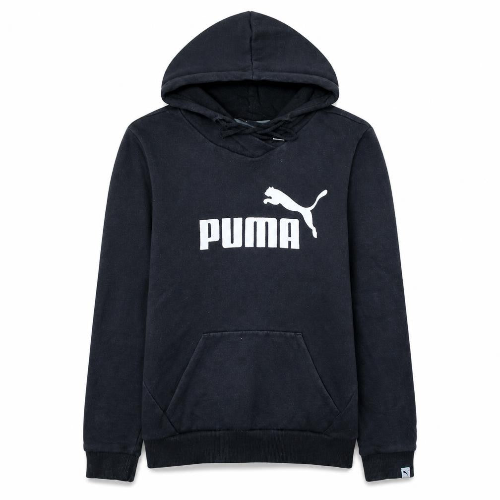 Front view of Puma Women's Black Hoodie, size 12, Pullover Sweatshirt Logo Style