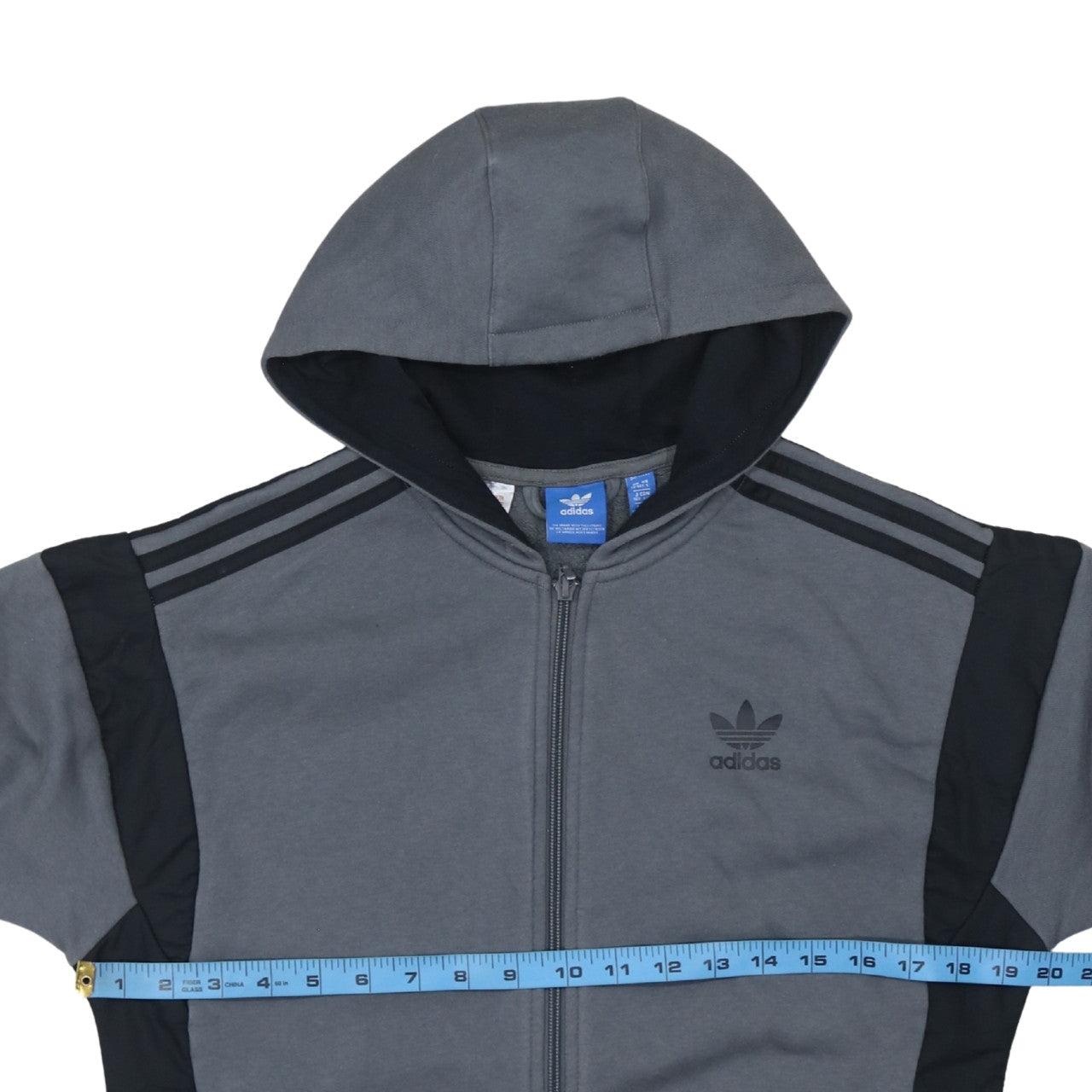Adidas Boys Grey Full Zip Hoodie Sweatshirt Size 164 Classic Fit