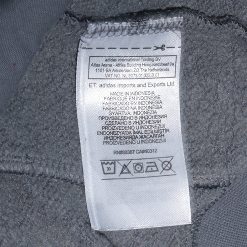 Adidas Boys Grey Full Zip Hoodie Sweatshirt Size 164 Classic Fit