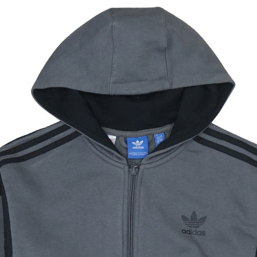 Adidas Boys Grey Full Zip Hoodie Sweatshirt Size 164 Classic Fit