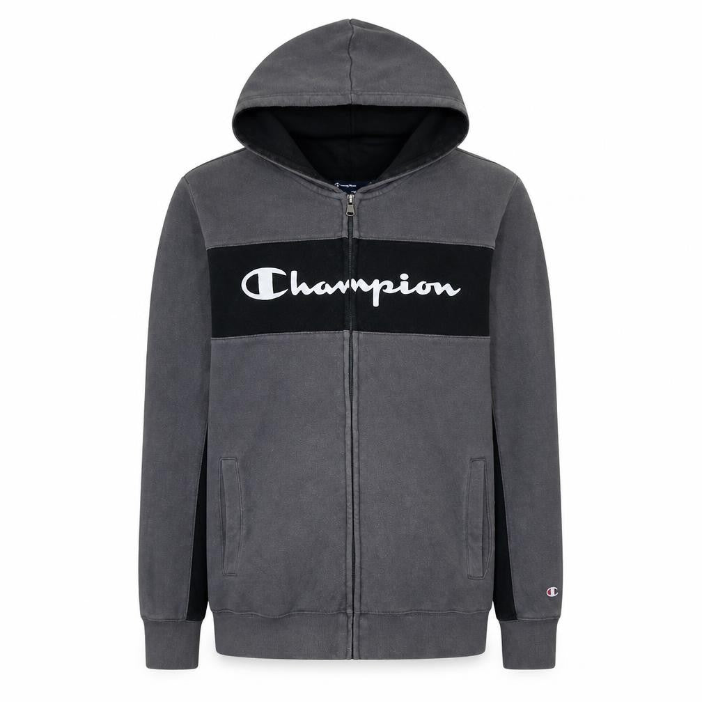 Champion Men's Grey Full Zip Hoodie Medium Logo Fleece Sweatshirt