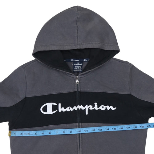 Champion Men's Grey Full Zip Hoodie Medium Logo Fleece Sweatshirt