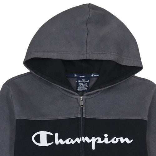 Champion Men's Grey Full Zip Hoodie Medium Logo Fleece Sweatshirt