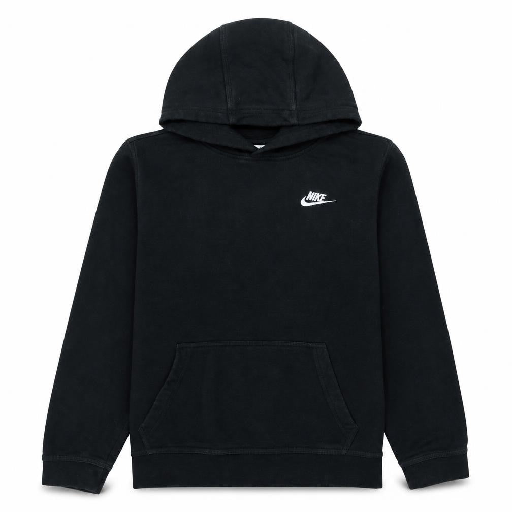 Front view of Nike boys’ black xl pullover hoodie with logo