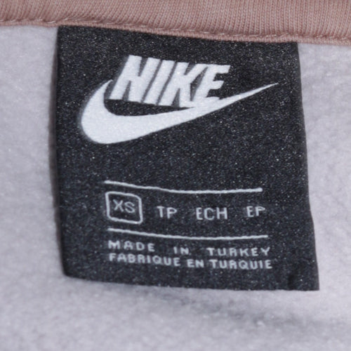 Nike Womens Beige Colourblock Hoodie XS Pullover Cotton Hooded Sweatshirt