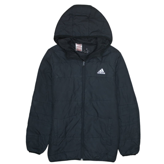 Adidas Boys Black Hooded Puffer Jacket 13-14 Years Winter Coat
