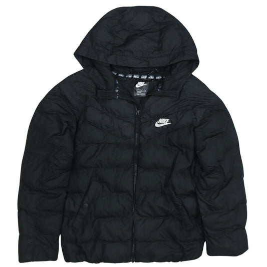 Nike Boys Black Hooded Puffer Jacket Size L 147–158cm Winter Coat