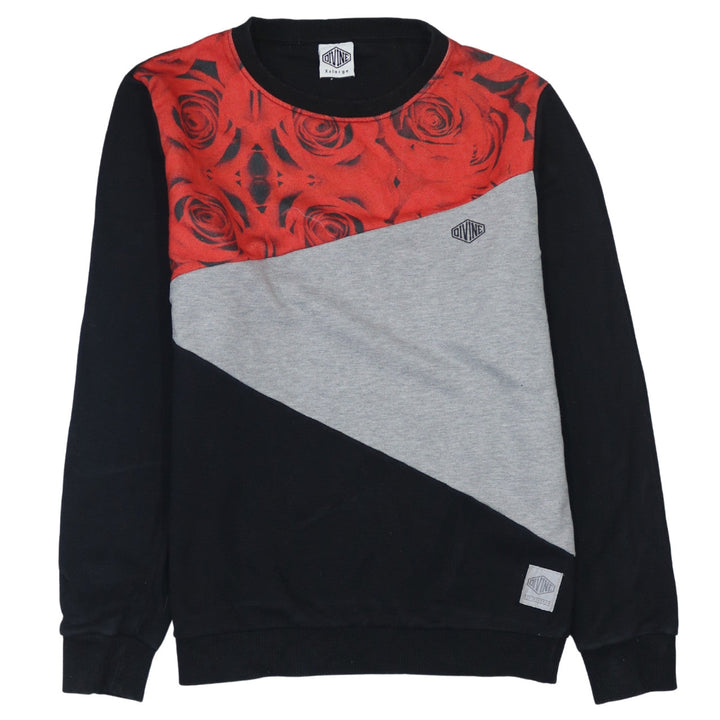 Divine Men’s Black Red Grey Floral Panel Sweatshirt 2XL Regular Fit