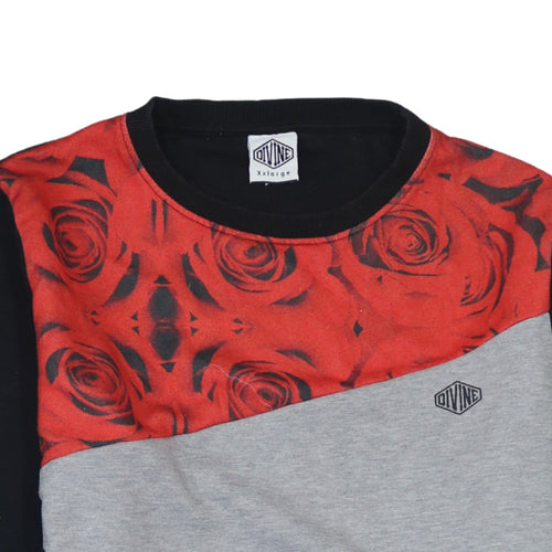 Divine Men’s Black Red Grey Floral Panel Sweatshirt 2XL Regular Fit
