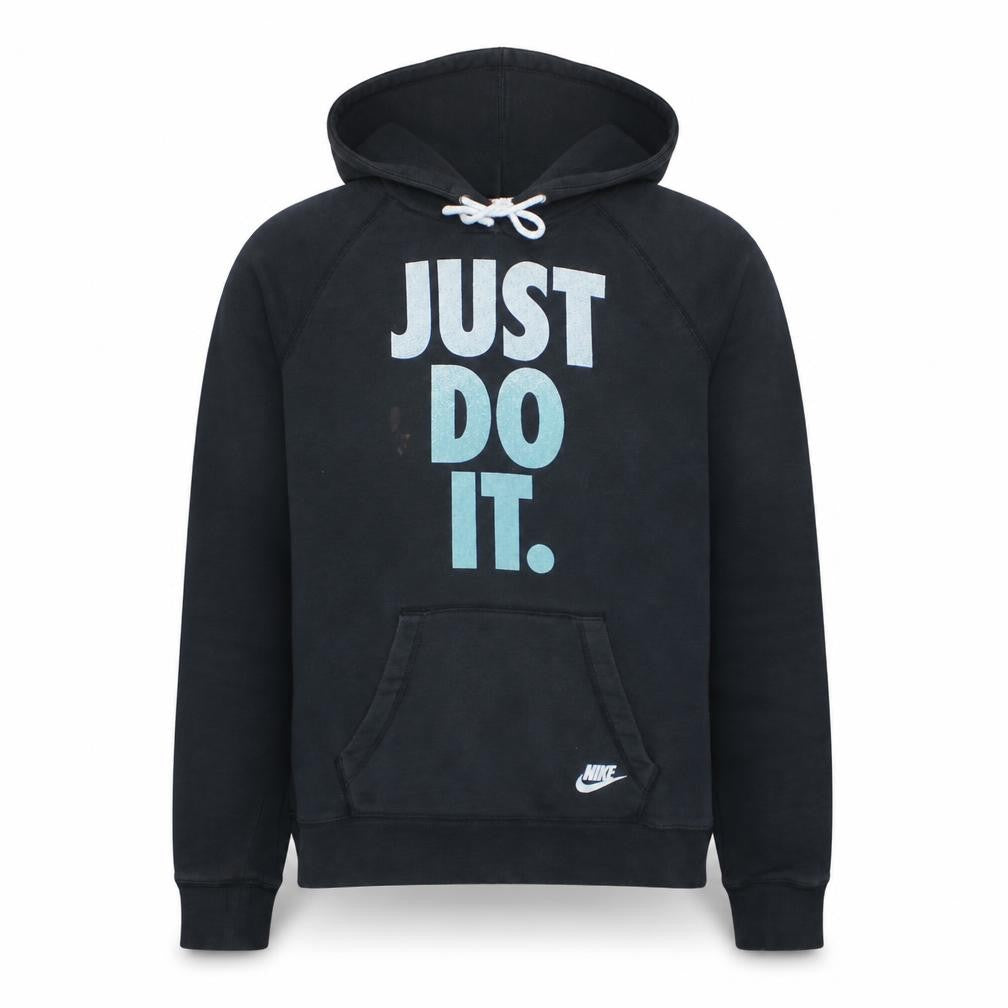 Front view of Nike Men's Black Medium Pullover Hoodie Just Do It Graphic Sportswear