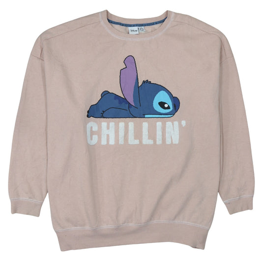 Disney Women Beige Sweatshirt XL Stitch Chillin' Graphic Pullover