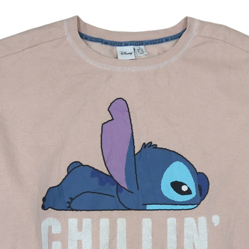 Disney Women Beige Sweatshirt XL Stitch Chillin' Graphic Pullover