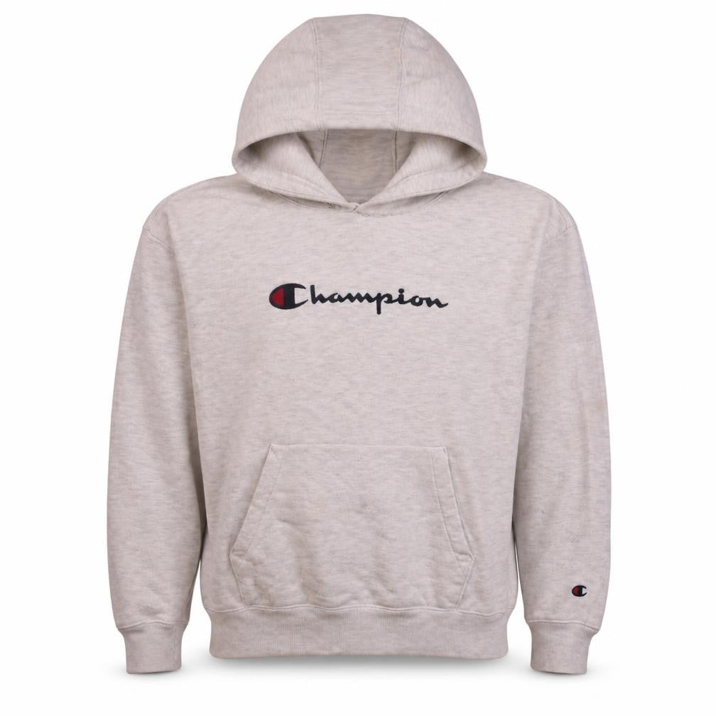 Front view of Champion Men's Grey Pullover Hoodie Small Logo Sportswear