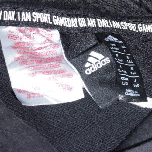 Adidas Boys Black Pullover Hoodie 13-14 Years Graphic Logo Fleece