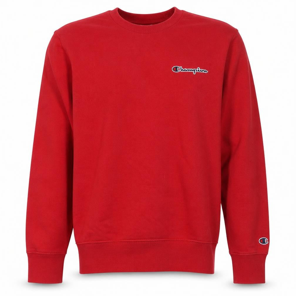 Front view of Champion Men's Red Small Crew Neck Pullover Sweatshirt