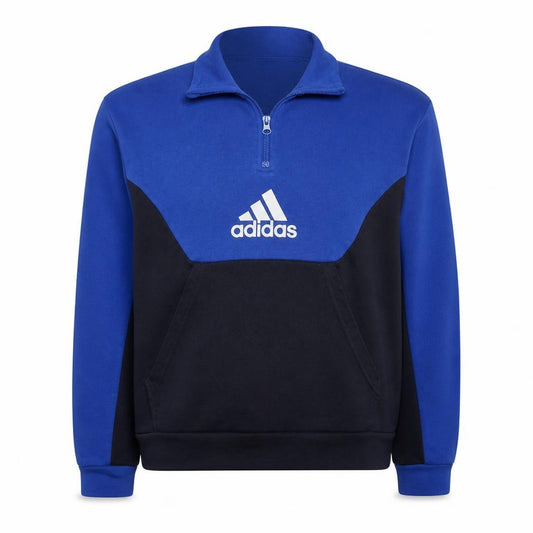 Front view of Adidas women’s blue colourblock 1/4 zip pullover sweatshirt, size UK 8