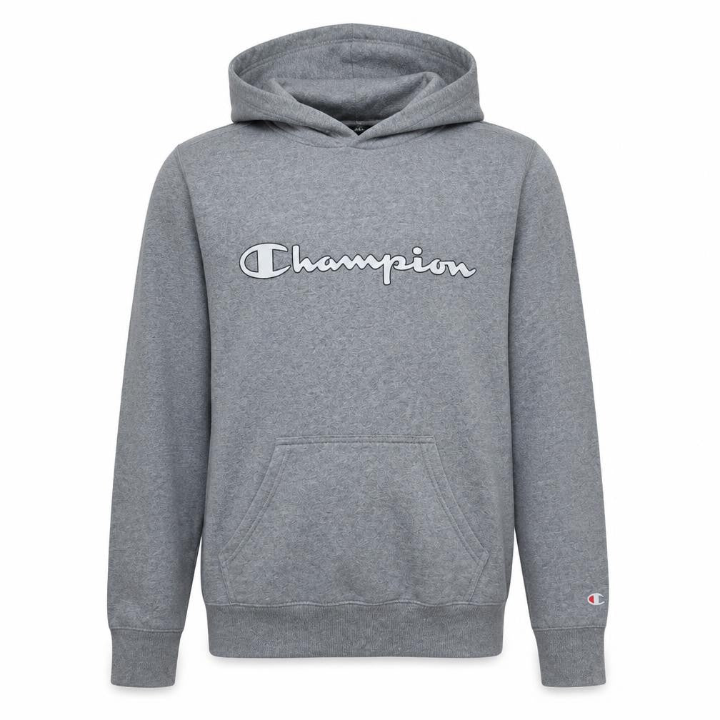 Front view of Champion Men's Grey Pullover Hoodie Small Logo Sportswear