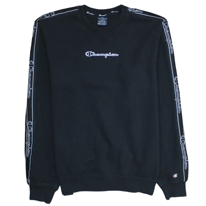 Champion Men's Black Logo Tape Crew Neck Sweatshirt Size L