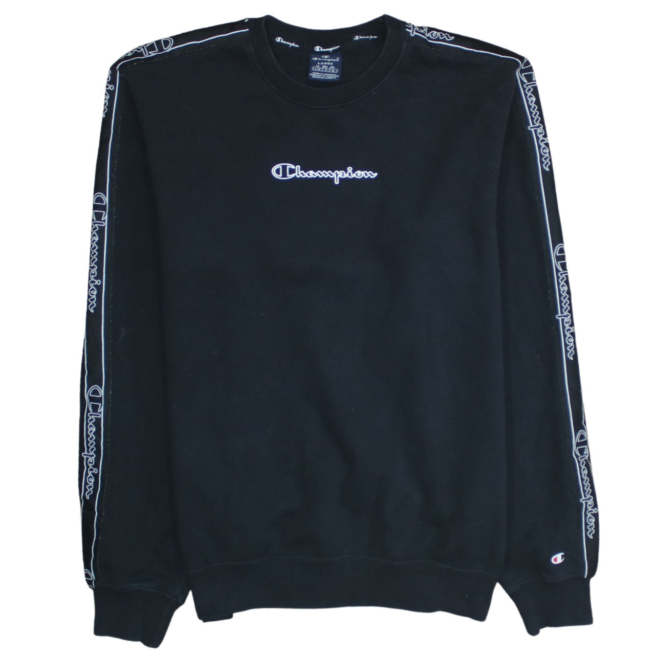 Champion Men's Black Logo Tape Crew Neck Sweatshirt Size L