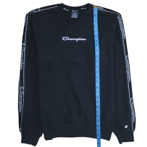 Champion Men's Black Logo Tape Crew Neck Sweatshirt Size L