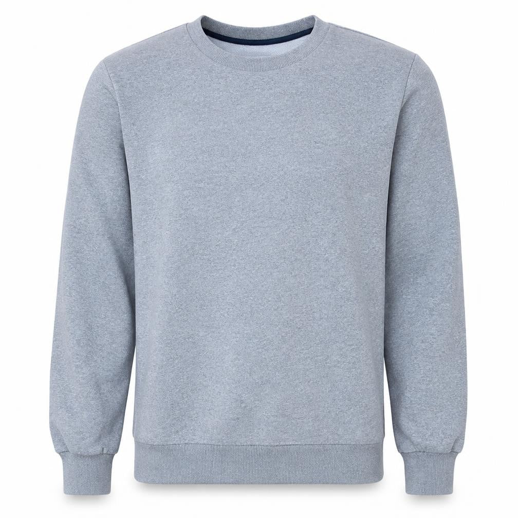 Front view of Puma men’s grey crew neck pullover sweatshirt, size L