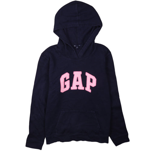GAP Women Navy Blue Pullover Hoodie L Logo Cotton Casual Sweatshirt