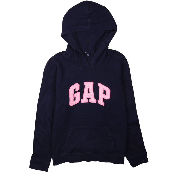 GAP Women Navy Blue Pullover Hoodie L Logo Cotton Casual Sweatshirt
