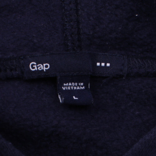 GAP Women Navy Blue Pullover Hoodie L Logo Cotton Casual Sweatshirt